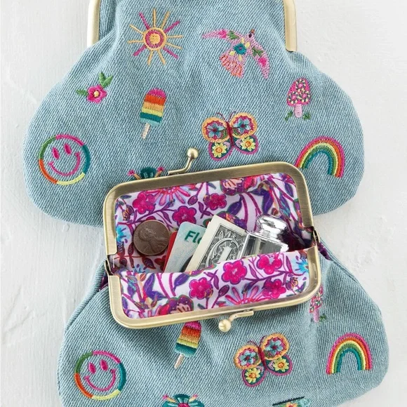 Natural Life Embroidered Kisslock Coin Purse; Denim NWT - Picture 2 of 3